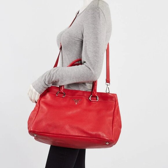 Prada Blue Vitello Daino Leather Convertible Shopping Tote Bag - Picture 2 of 12